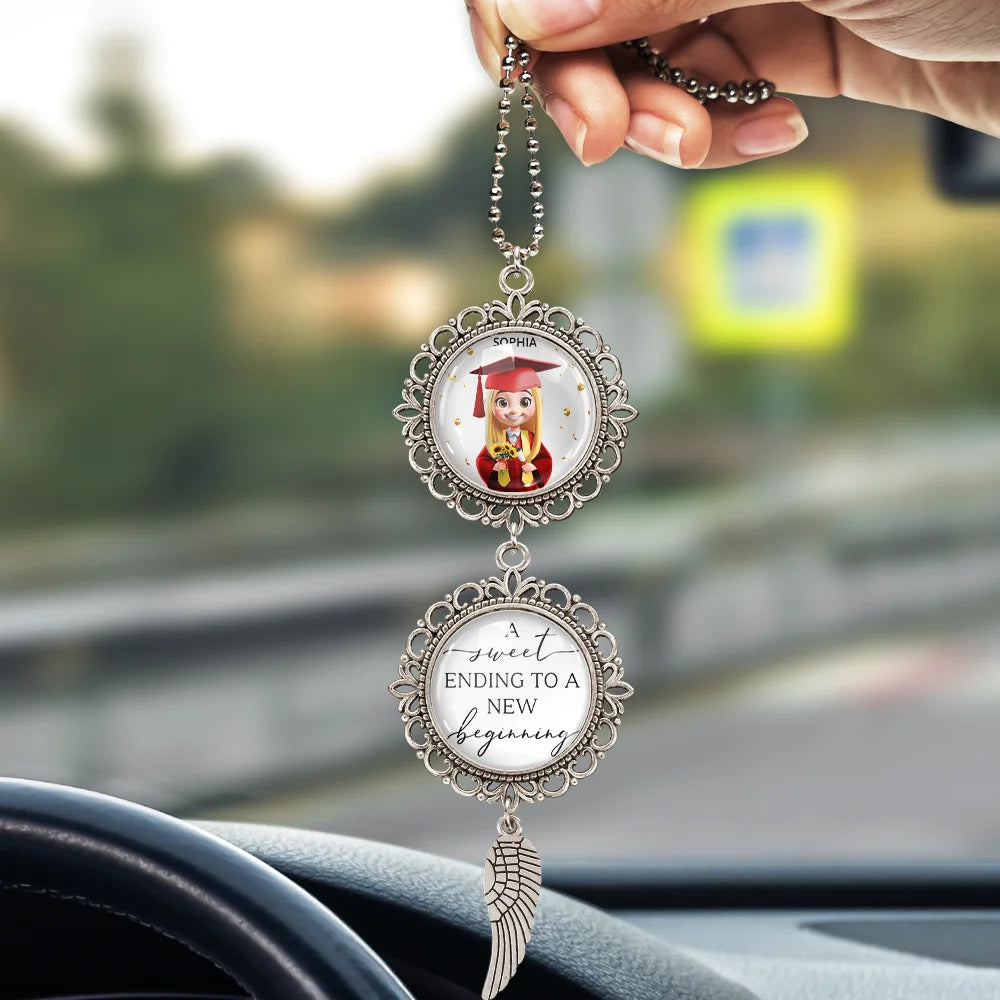 Graduation,Gift For Yourself,Gift For Bestie,Gift For Girlfriend,Gift For Boyfriend,Gift For Sibling,Gifts For Colleagues,Happy - A Sweet Ending To A New Beginning - Personalized Photo Pendant Charm