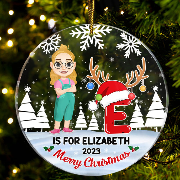 Merry Christmas Monogram Alphabet - Family Gift - Personalized Circle Acrylic Ornament