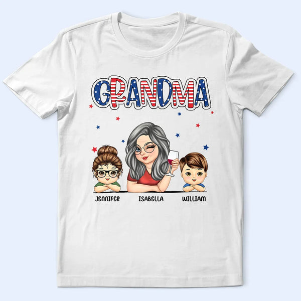 Grandma And Grandkids Stars And Stripes - Personalized T Shirt