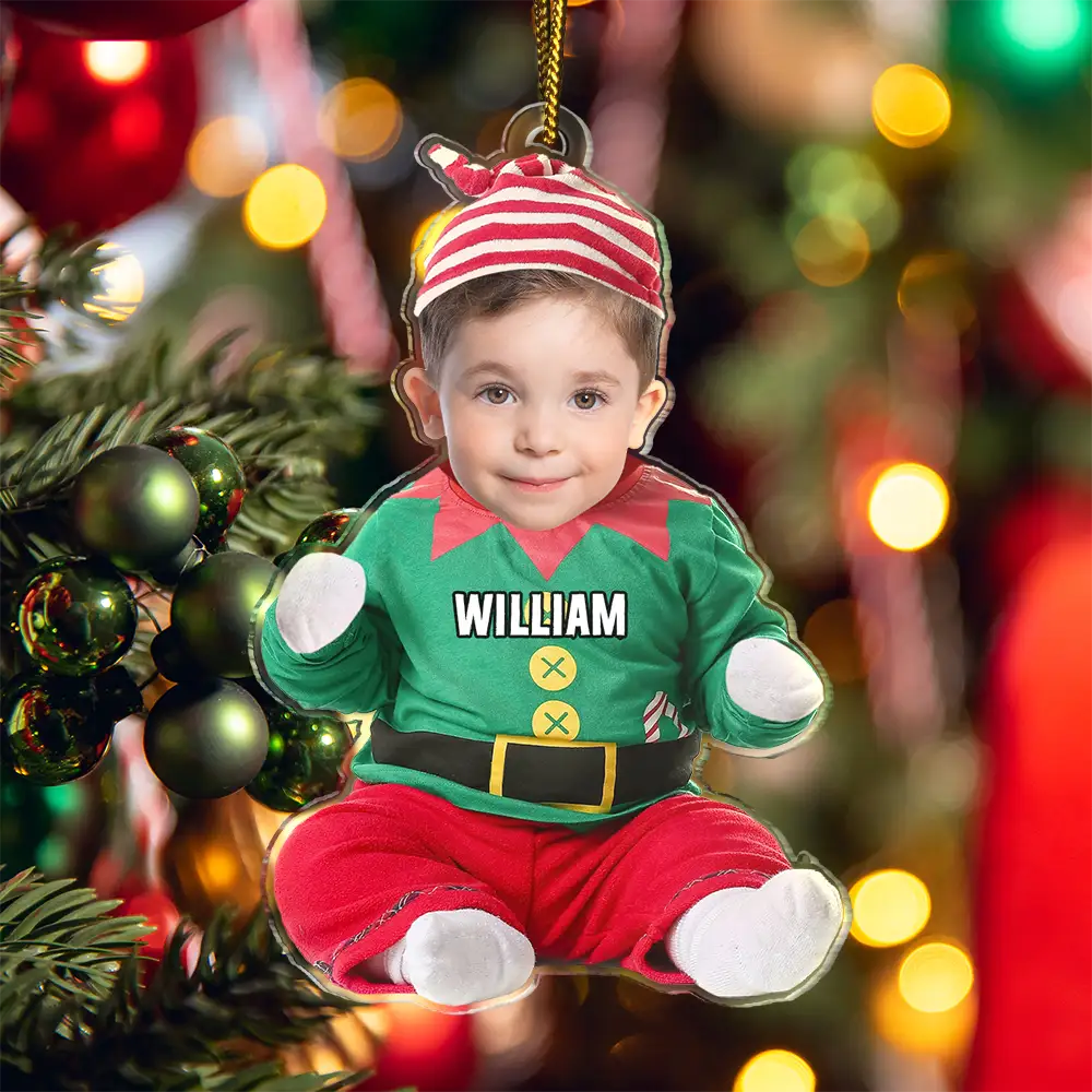 Custom Photo Cute Kid Baby Elf - Personalized Cutout Acrylic Ornament