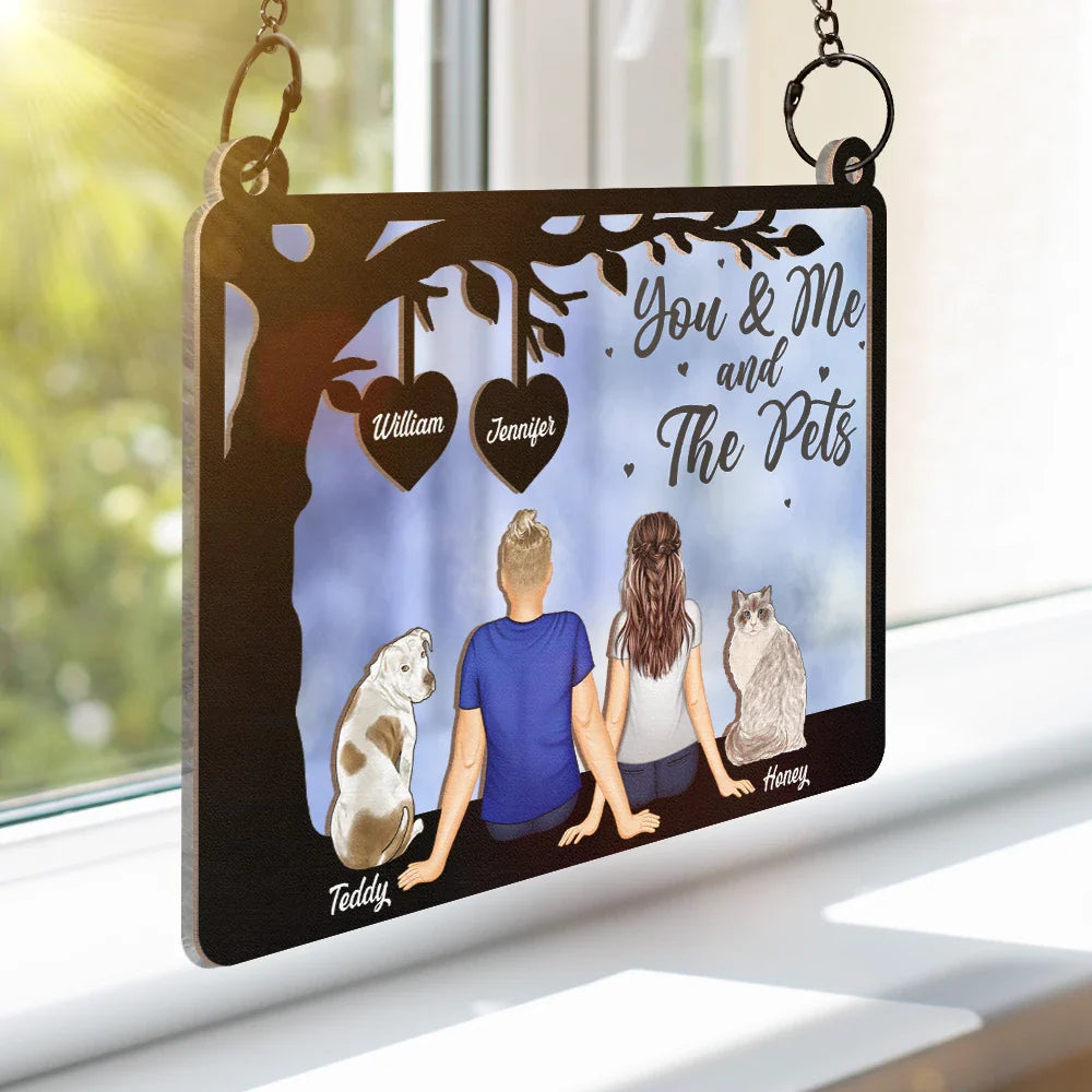Gift For Couples, Pet Lovers, Pet Couple, Pet Mom, Pet Dad - Pet Couple You & Me And The Dogs - Personalized Window Hanging Suncatcher Ornament