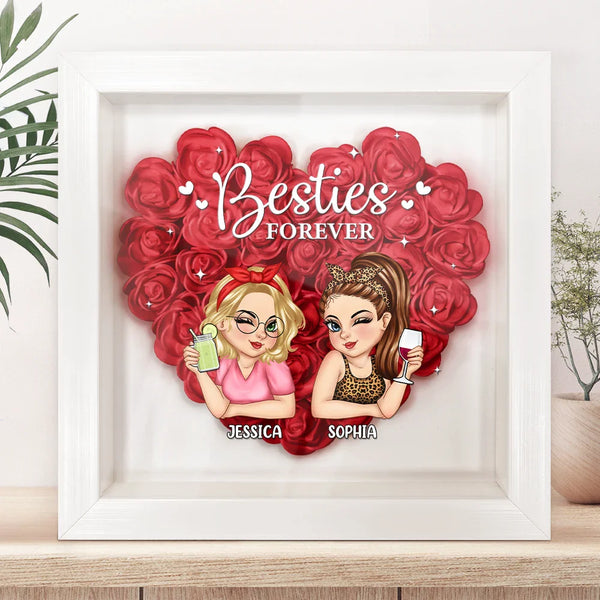 Gift For Bestie - Besties Forever - Personalized Flower Shadow Box