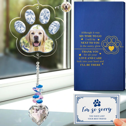 Custom Photo Sympathy Pet Memorial Gift Sorry You Have Lost - Personalized Heart Crystal Suncatcher