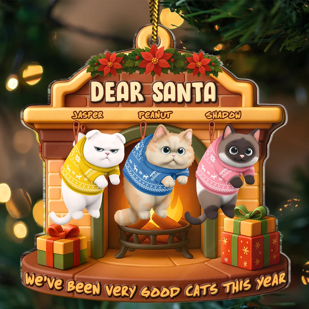 Cat Lovers,Cat Mom,Cat Dad,Cat Couple,Christmas,Top Market,Happy - On The Naughty List We Regret Nothing 3D Effect Hanging Cat - Personalized Custom Shaped Acrylic Ornament