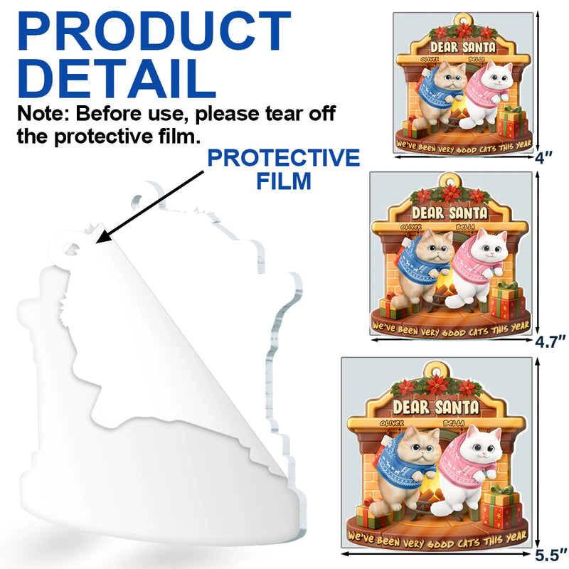 Cat Lovers,Cat Mom,Cat Dad,Cat Couple,Christmas,Top Market,Happy - On The Naughty List We Regret Nothing 3D Effect Hanging Cat - Personalized Custom Shaped Acrylic Ornament