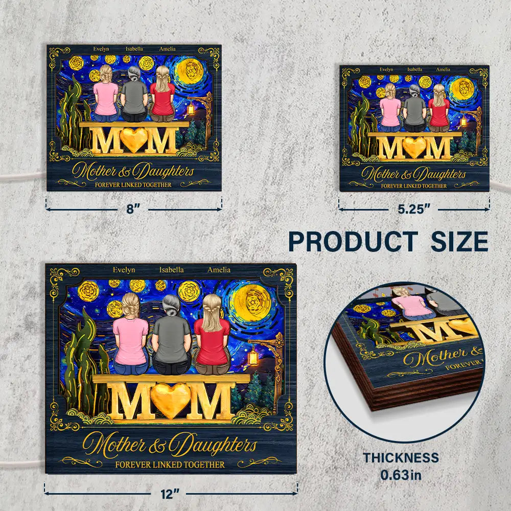 Gift For Mother,Mom - Daughters (Adult),Mom - Daughters (Young),Mom - Sons,Mom - Children,Love,Top Market,Vector - Mother & Children Forever Linked Together - Personalized LED Light Wooden Plaque