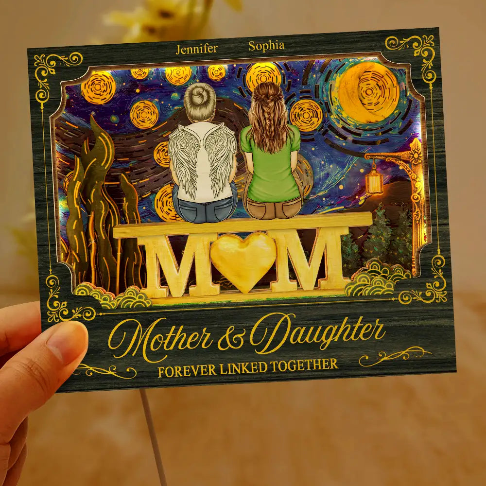 Gift For Mother,Mom - Daughters (Adult),Mom - Daughters (Young),Mom - Sons,Mom - Children,Love,Top Market,Vector - Mother & Children Forever Linked Together - Personalized LED Light Wooden Plaque