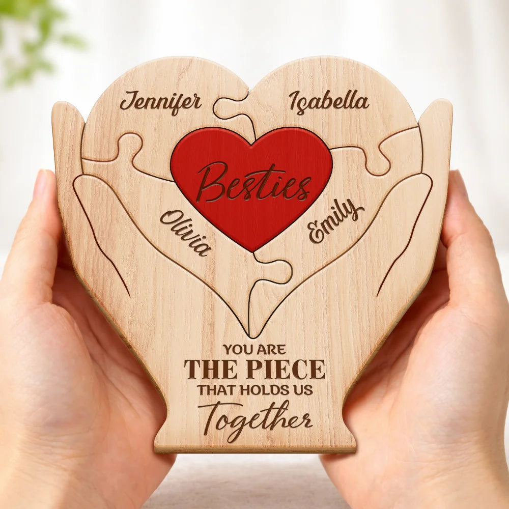Gift For Bestie,Gift For Sisters,Happy,Non-Eng,Grateful - Besties Sisters You Are The Piece That Holds Us Together - Personalized Custom Shaped Wooden Puzzle