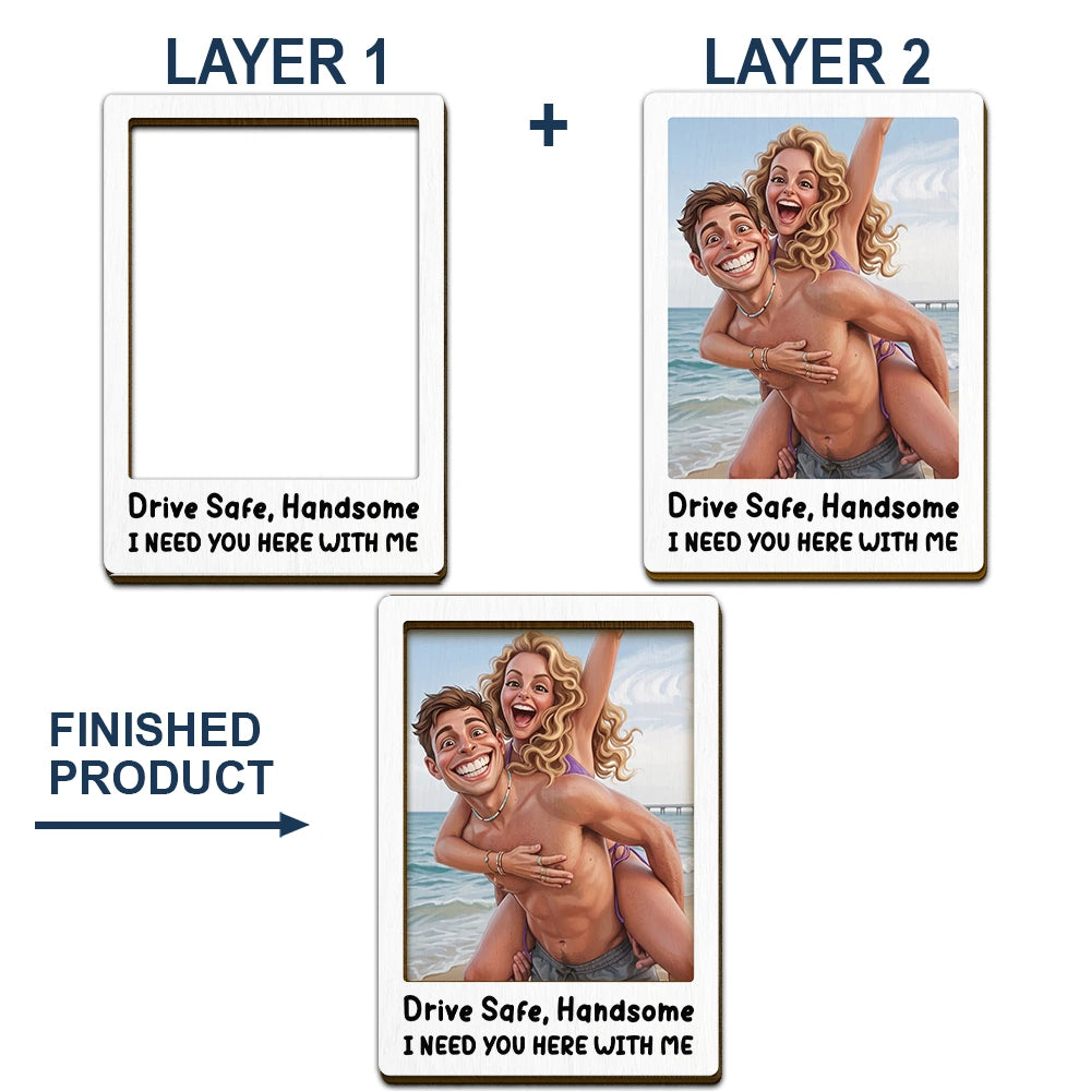 Custom Photo,Art Design,Gift For Couples,Romantic,Photo - Caricature - With BG - Custom Photo Caricature Drive Safe Handsome I Love You - Personalized Custom Shaped Car Visor Clip