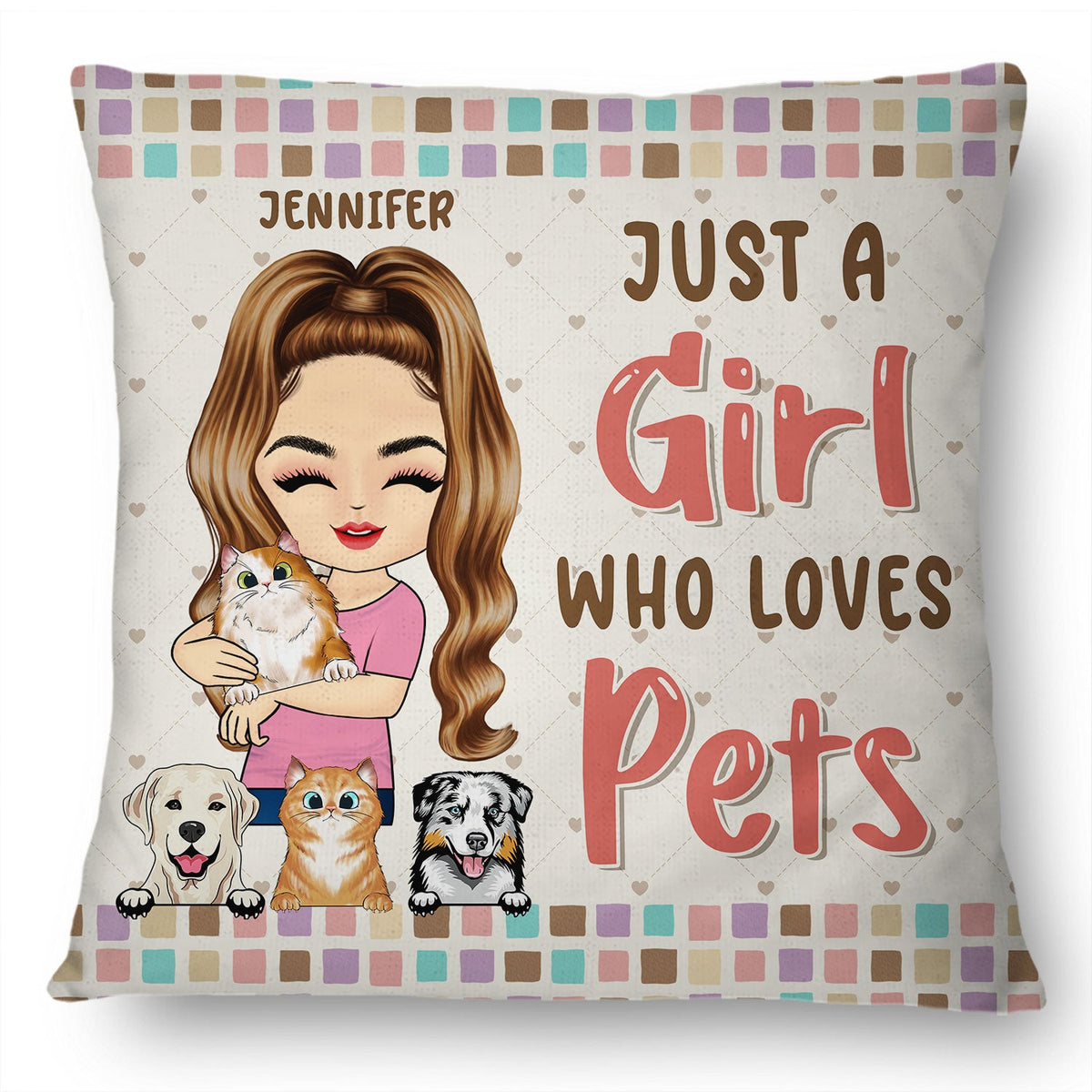 Pet Lovers Just A Girl Who Loves Pets - Gift For Pet Lovers - Personalized Custom Pillow