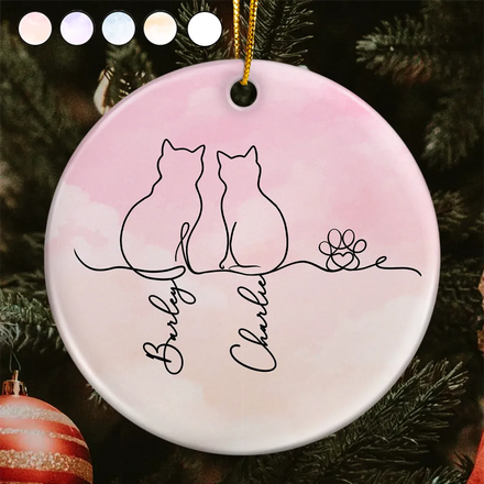Adorable Cat Line - Personalized Circle Ceramic Ornament