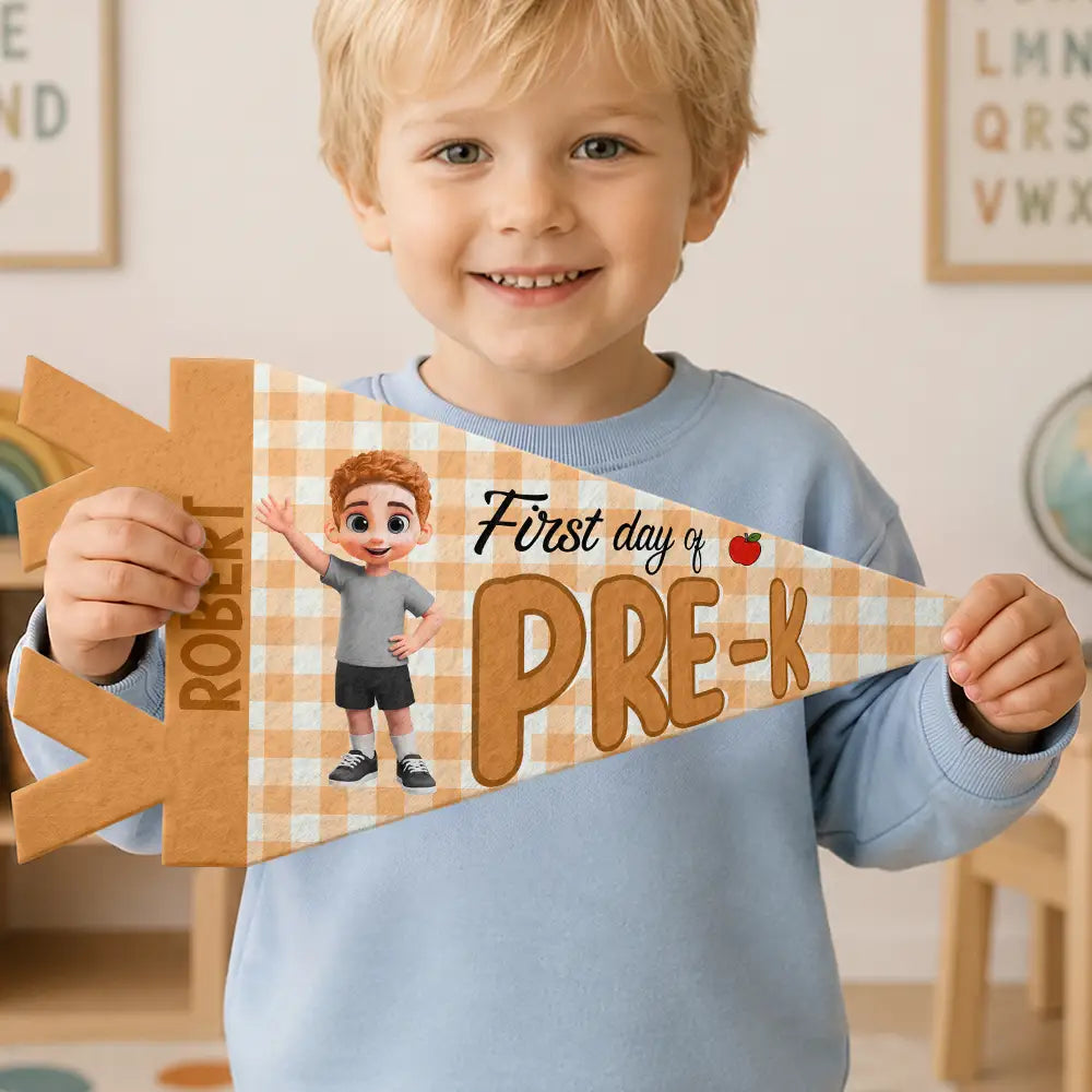 Confident,Back To School,Gift For Kids,Warp Text - Adorable Kid First Day Of Kindergarten & First Grade - Personalized Pennant