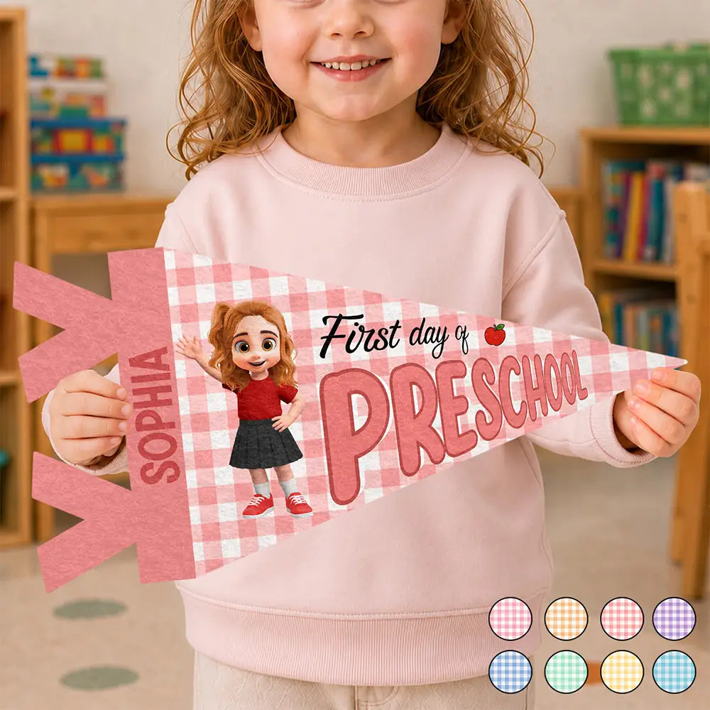 Confident,Back To School,Gift For Kids,Warp Text - Adorable Kid First Day Of Kindergarten & First Grade - Personalized Pennant