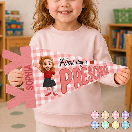 Adorable Kid First Day Of Kindergarten & First Grade - Personalized Pennant