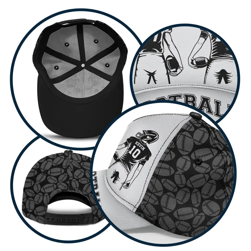 Gift For Father,Gift For Grandpa,Football,Non-Eng,Icon,Confident - American Football Dad Papa Kids Backside Line Art - Personalized Classic Cap