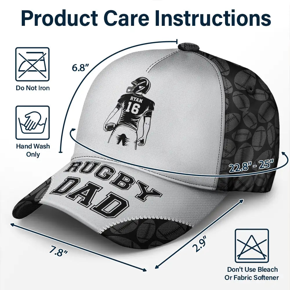 Gift For Father,Gift For Grandpa,Football,Non-Eng,Icon,Confident - American Football Dad Papa Kids Backside Line Art - Personalized Classic Cap