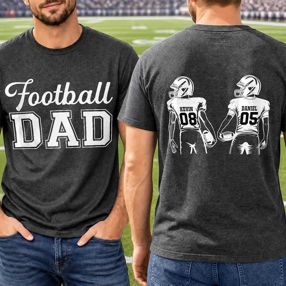Gift For Father,Gift For Grandpa,Football,Non-Eng,Icon,Confident - American Football Dad Papa Kids Backside Line Art - Personalized T Shirt