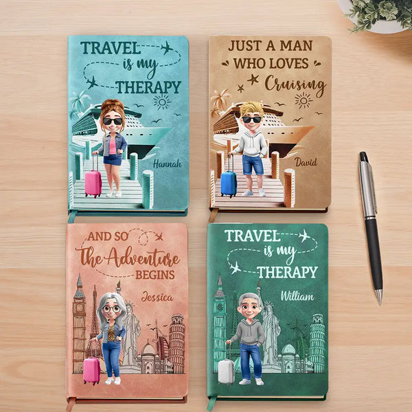 Gift For Yourself,Gift For Women,Gift For Men,Travel,Happy - And So The Adventure Begins Travel Woman Man - Personalized Leather Journal