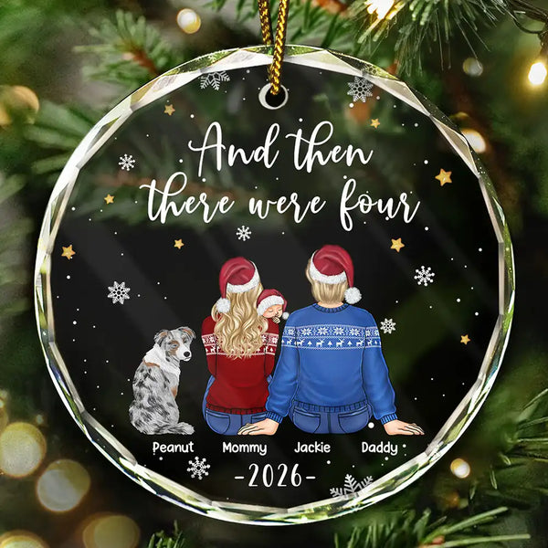 And Then There Were Four New Baby Dog Cat - Personalized Circle Glass Ornament
