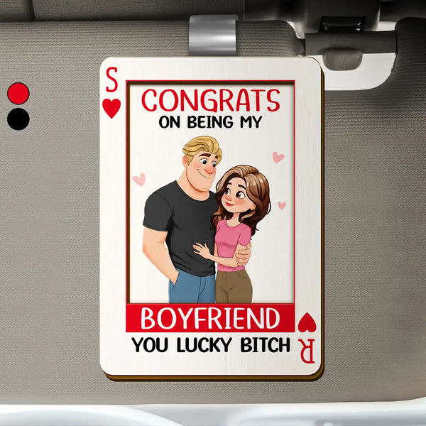 Gift For Couples,LGBT,Old Couples,Gift For Women,Gift For Men,Gift For Husband,Gift For Wife,Gift For Boyfriend,Gift For Girlfriend,Top Market,Funny - Animate Couple Congrats On Being My Wife Playing Card - Personalized Custom Shaped Car Visor Clip