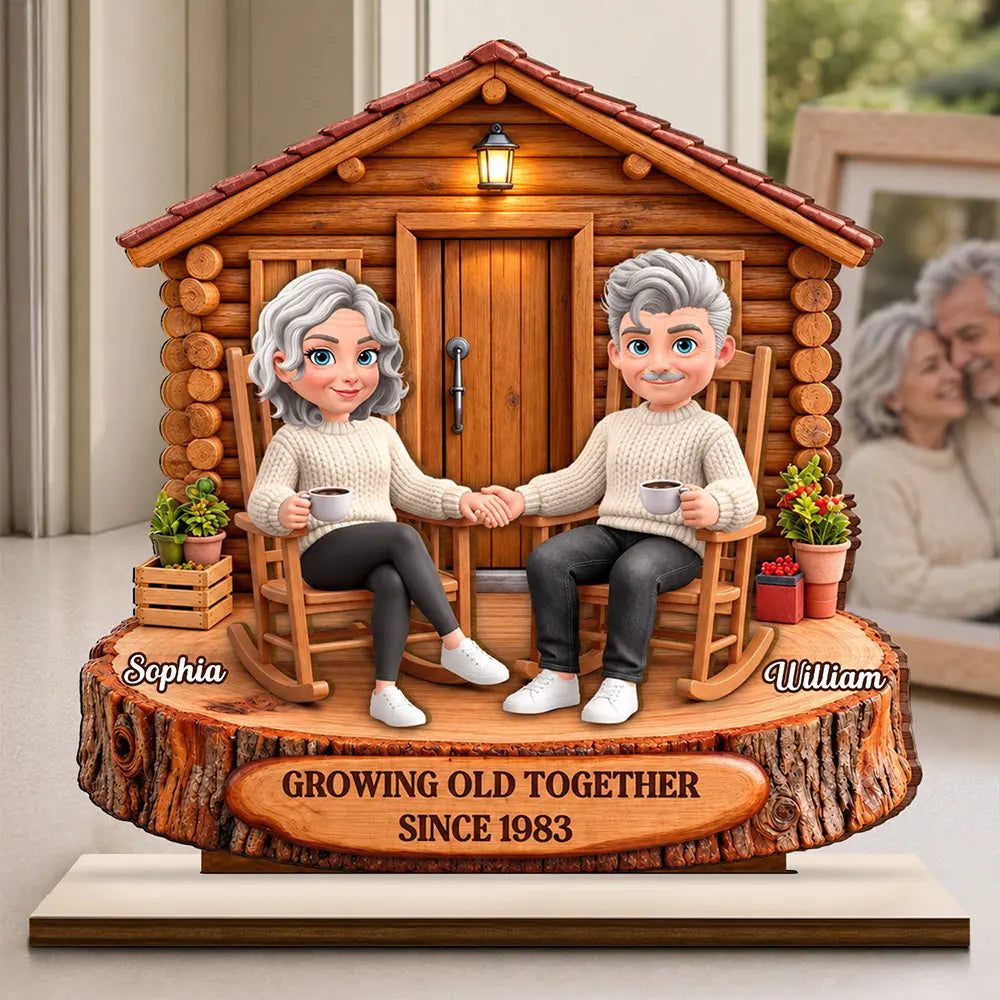 Anniversary,Gift For Couples,Old Couples,Romantic,Top Market,Vector-Anniversary Gift For Couples - Personalized Growing Old Together Wooden Plaque