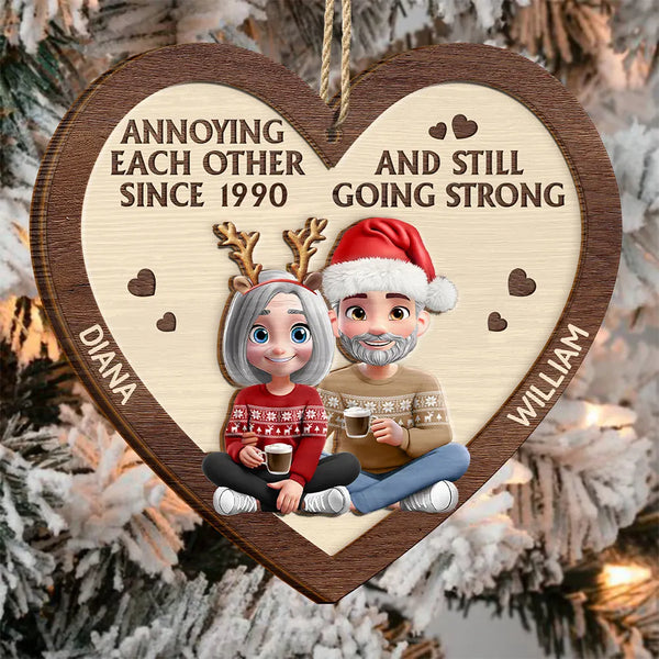 Love,Christmas,Gift For Wife,Gift For Husband,Gift For Couples,Gift For Boyfriend,Gift For Girlfriend,Old Couples -Annoying Each Other 3D Effect Couple - Personalized 2-Layered Wooden Ornament