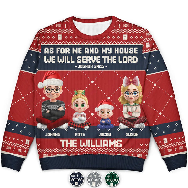 Christmas,Christian,Family,Pet Lovers - As For Me And My House We Will Serve The Lord - Personalized Unisex Ugly Sweater