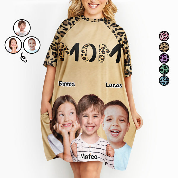 Custom Photo Leopard Nana Mommy - Birthday, Loving Gift For Mom, Mother, Mama, Grandma, Grandmother - Personalized Women's Sleep Tee