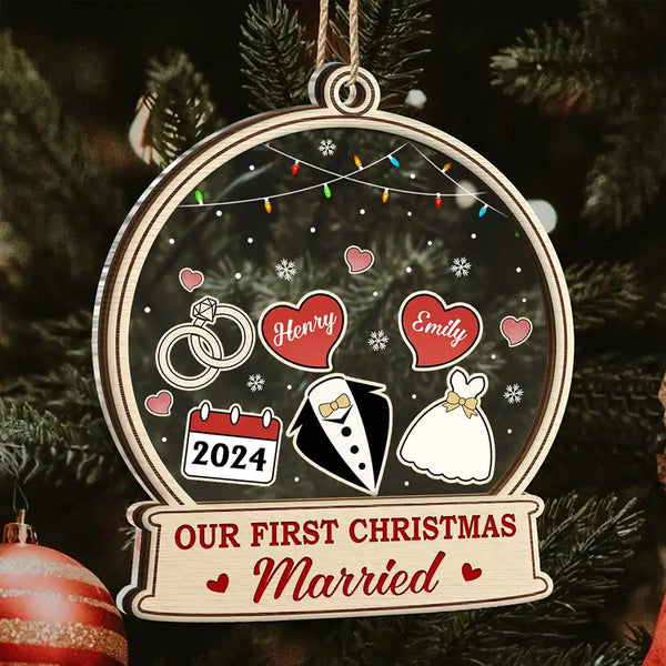 Christmas,Wedding,Gift For Couples,Gift For Husband,Gift For Wife,Love - Our First Christmas Married Husband And Wife - Personalized 2-Layered Mix Ornament