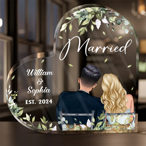 Wedding, Gift For Couples, Gift For Husband, Gift For Wife -Married Couples Forever Loved - Personalized Heart Shaped Acrylic Plaque