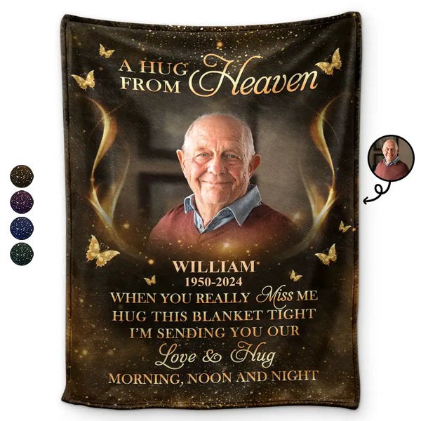Memorial, Family - Custom Photo A Hug From Heaven Family Memorial - Personalized Fleece Blanket, Sherpa Blanket