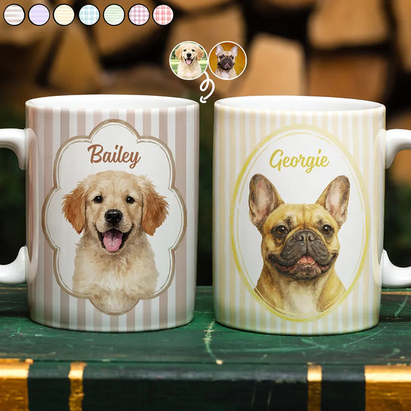 Happy,Dog Lovers,Pet Lovers,Cat Lovers - Custom Photo Realistic Watercolor Art Dog Cat Pet Portrait Vintage - Personalized White Edge-to-Edge Mug