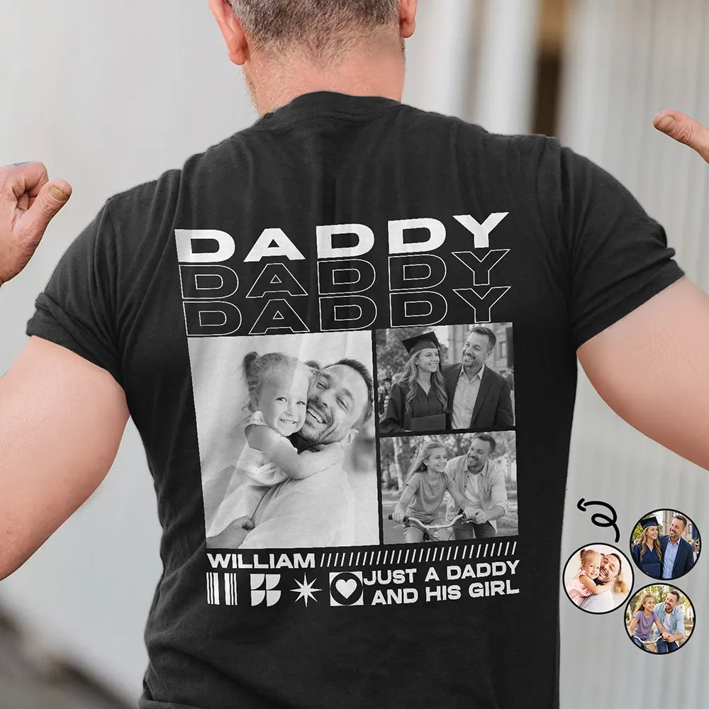 Gift For Father,Happy,Photo - Custom Photo Just A Dad And His Girl Boy - Personalized T Shirt