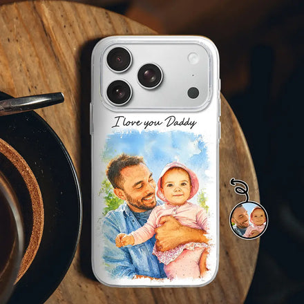 Custom Photo Watercolor Painting I Love You Daddy Grandpa Pet Dad - Personalized Clear Phone Case