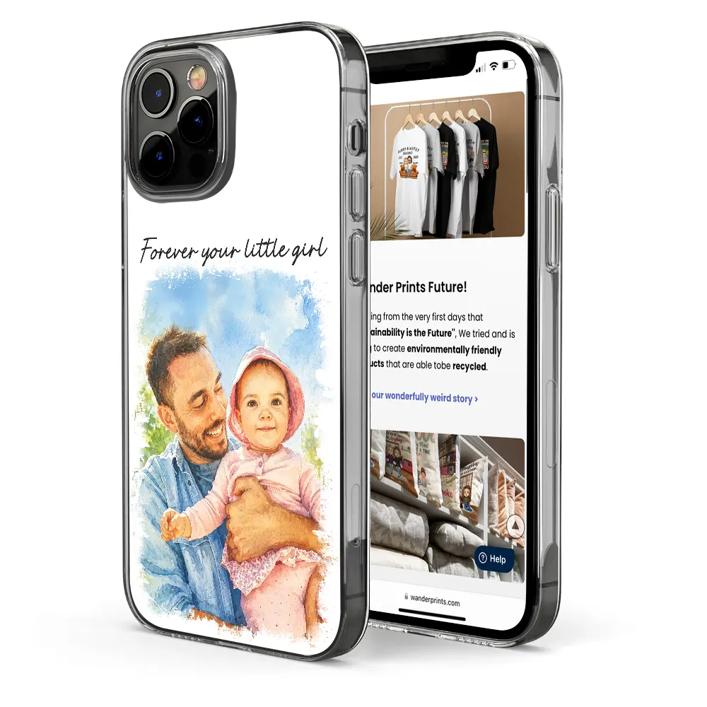 Gift For Husband,Gift For Yourself,Gift For Men,Gift For Father,Gift For Grandpa,Non-Eng,Photo - Watercolor (with BG),Cozy - Custom Photo Watercolor Painting I Love You Daddy Grandpa Pet Dad - Personalized Clear Phone Case