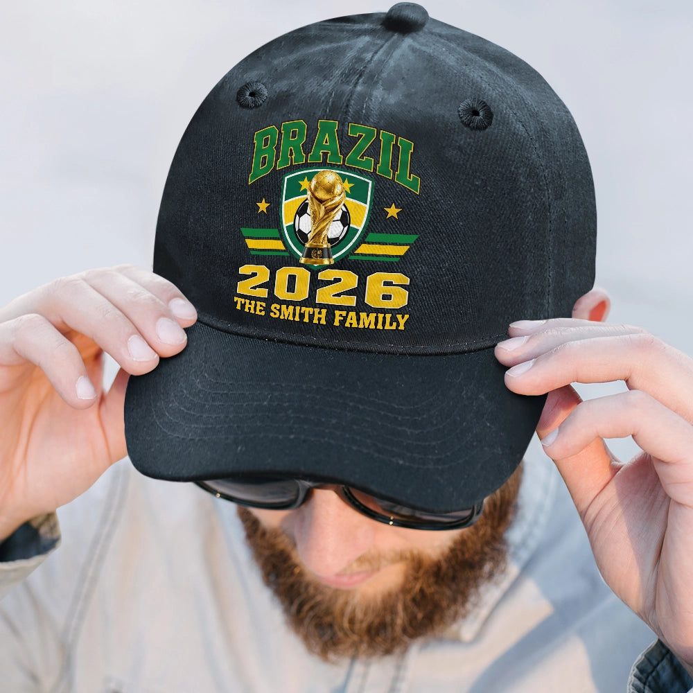 Gift For Yourself, Proud, Summer Soccer Games, Icon - Football Team National Flag - Personalized Vintage Washed Denim Cap