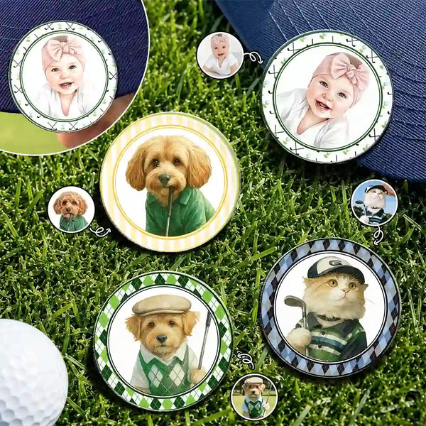 Pet Couple, Art Design, Playful, Custom Photo, Golf, Pet Lovers, Gift For Couples, Photo - Watercolor - Remove BG - Custom Photo Realistic Watercolor Art Dog Cat Pet Kid Portrait Vintage Golf Ball Marker - Personalized Acrylic Magnetic Clip