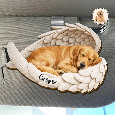 Custom Photo Sleeping Angel Remembrance Memorial Dog Cat Pet - Personalized Custom Shaped Car Visor Clip