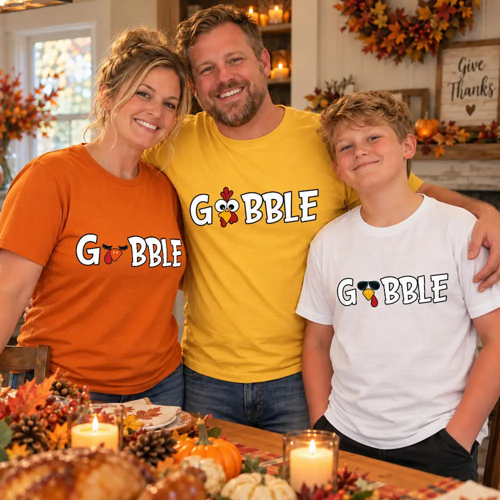 Family,Humorous,Icon,Thanksgiving - Thanksgiving Gift For Family - Personalized Gobble T Shirt