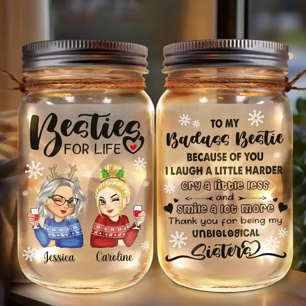 Turban Besties For Life Because Of You I Laugh A Little Harder - Personalized Mason Jar Light