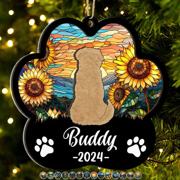 Memorial Dog Cat Sunflower - Personalized 2-Layered Mix Ornament