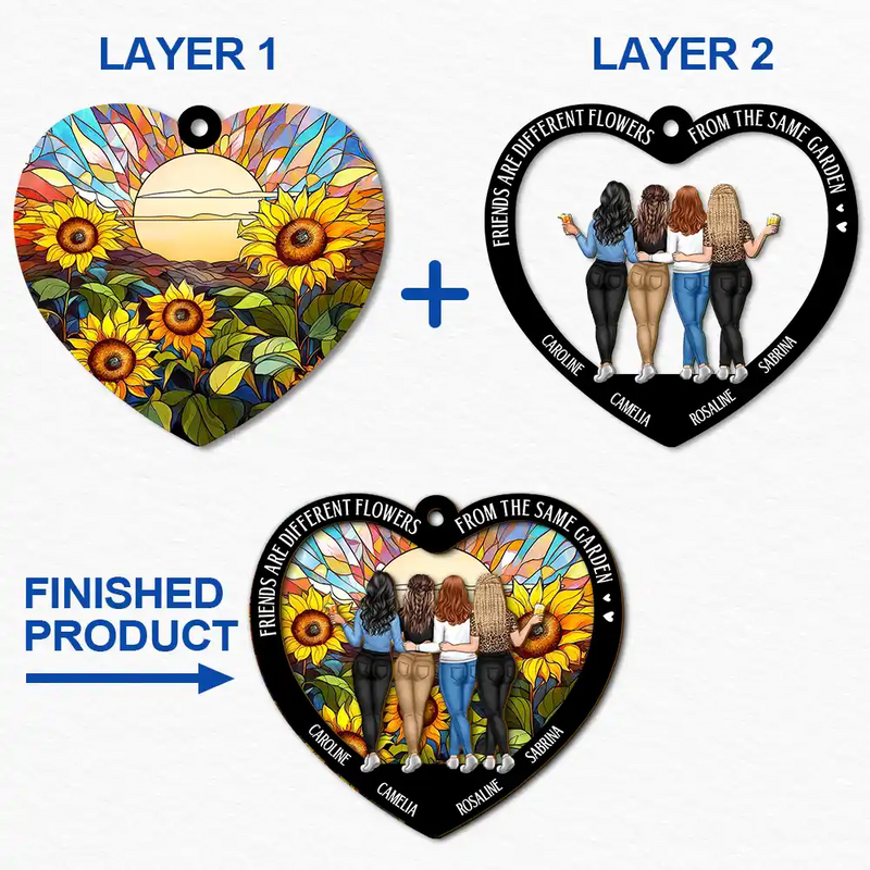 Gift For Bestie, Gift For Sisters - Flower Field Sisters Are Different Flowers From The Same Garden - Personalized 2-Layered Wooden Ornament