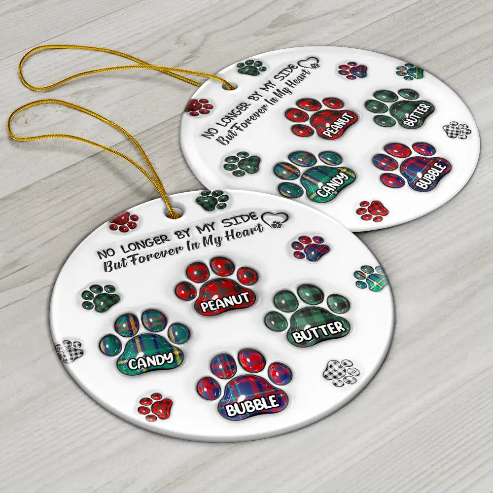 Memorial Dog Cat You Left Paw Prints On My Heart - 3D Inflated Effect Printed Ornament, Personalized Circle Ceramic Ornament