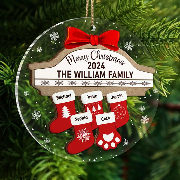 Family - Merry Christmas Stocking Family - Personalized 2-Layered Mix Ornament