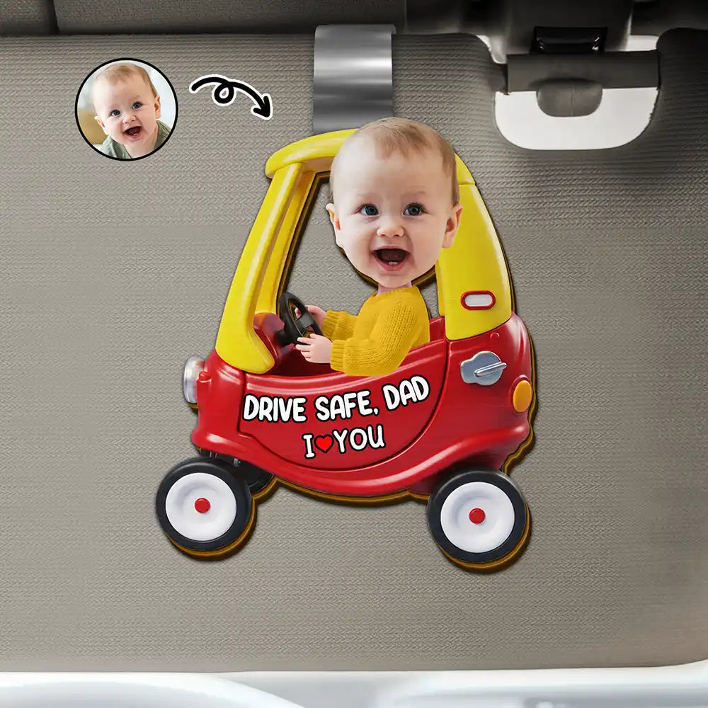 Gift For Father,Gift For Grandpa,Top Market,Photo,Icon,Adorable - Custom Photo Drive Safe Dad Papa 3D Effect Funny Car - Personalized Custom Shaped Car Visor Clip