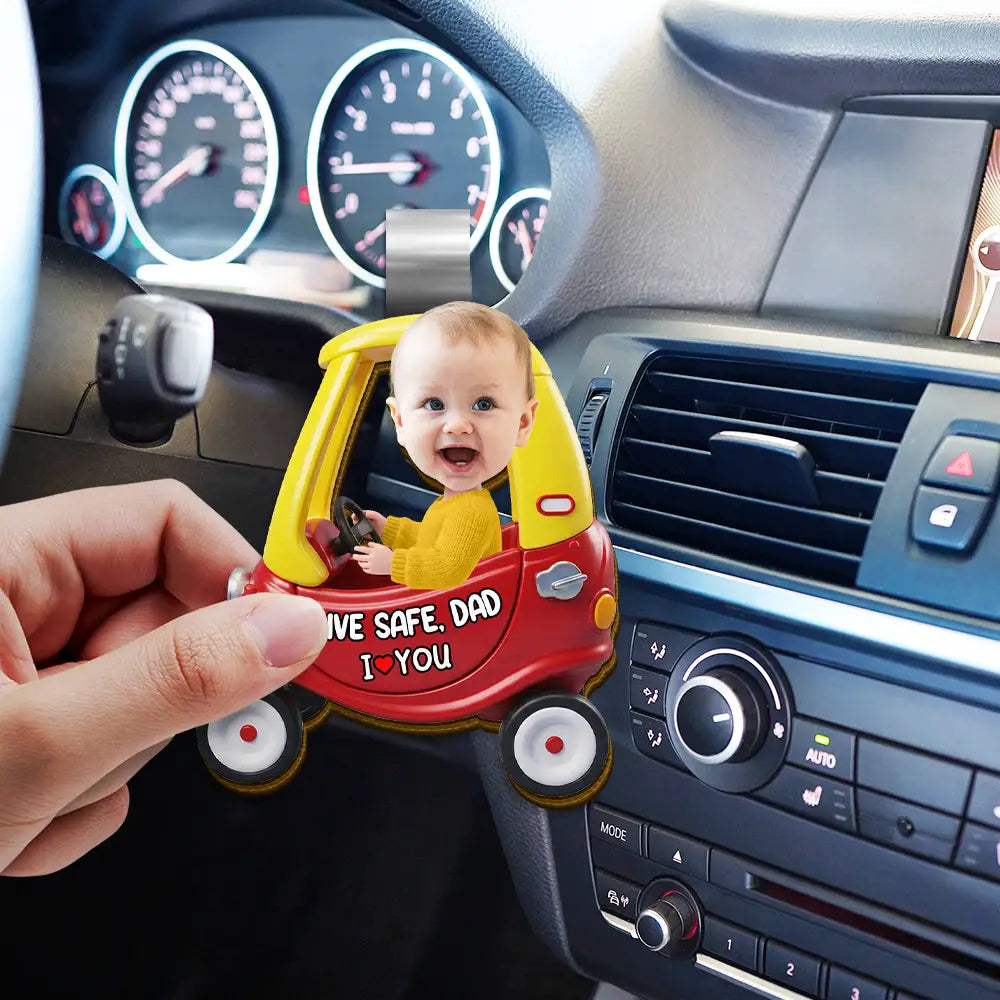Gift For Father,Gift For Grandpa,Top Market,Photo,Icon,Adorable - Custom Photo Drive Safe Dad Papa 3D Effect Funny Car - Personalized Custom Shaped Car Visor Clip