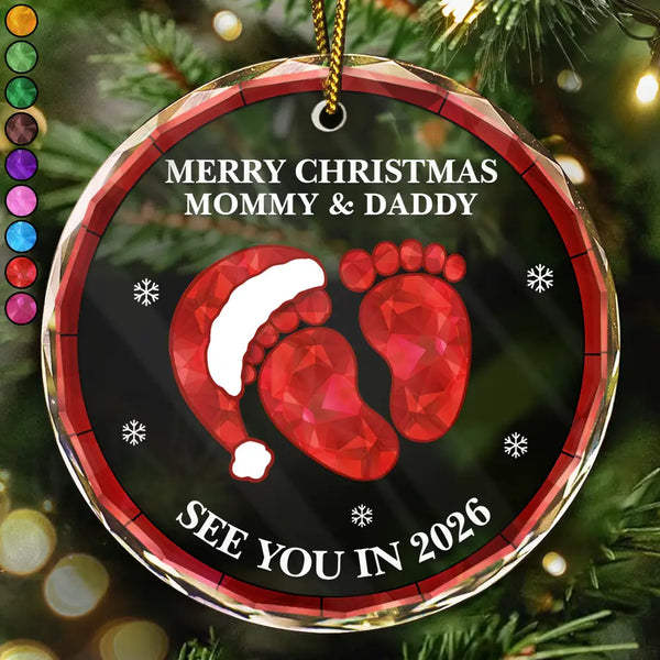 Christmas,New Dad,New baby,New Mom,Happy - Baby Expecting See You In 2026 Stained Glass - Personalized Circle Glass Ornament