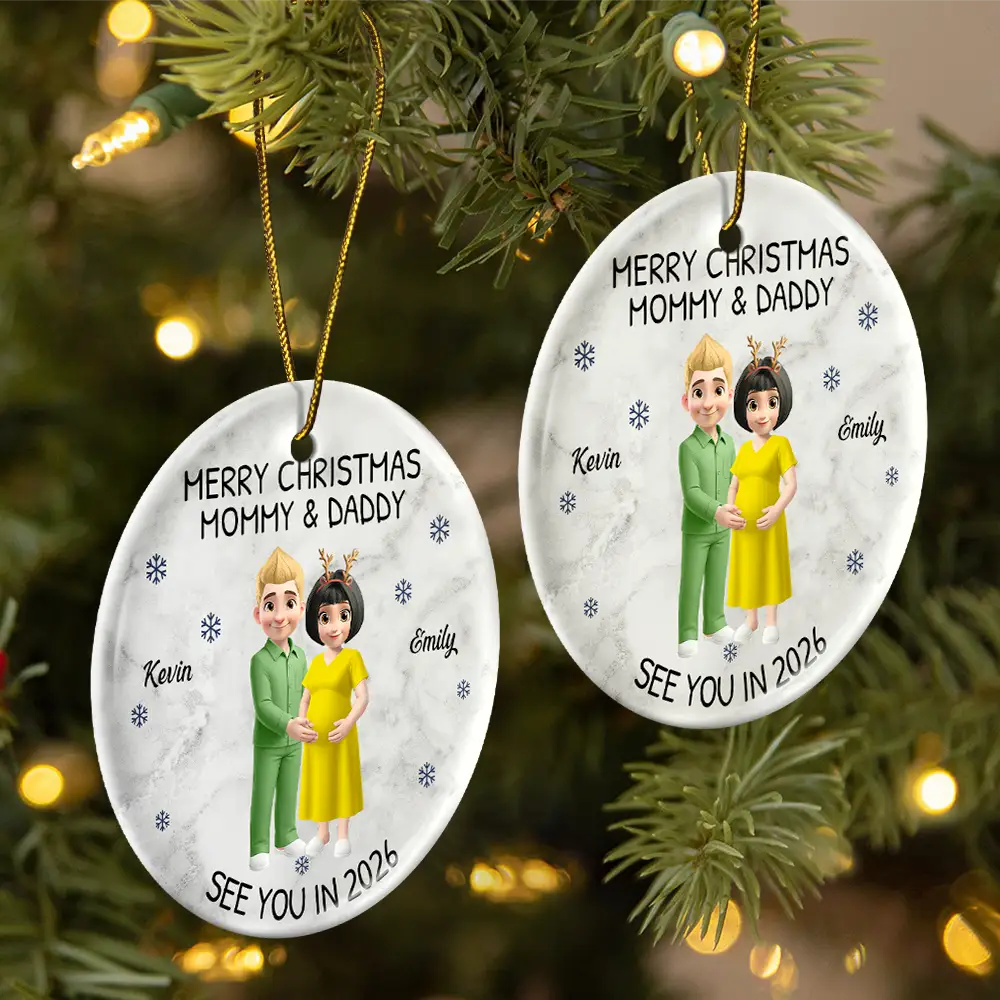 Christmas, Gift For Couples, New Dad, New baby, New Mom - Baby Expecting See You In 2026 - Personalized Circle Ceramic Ornament
