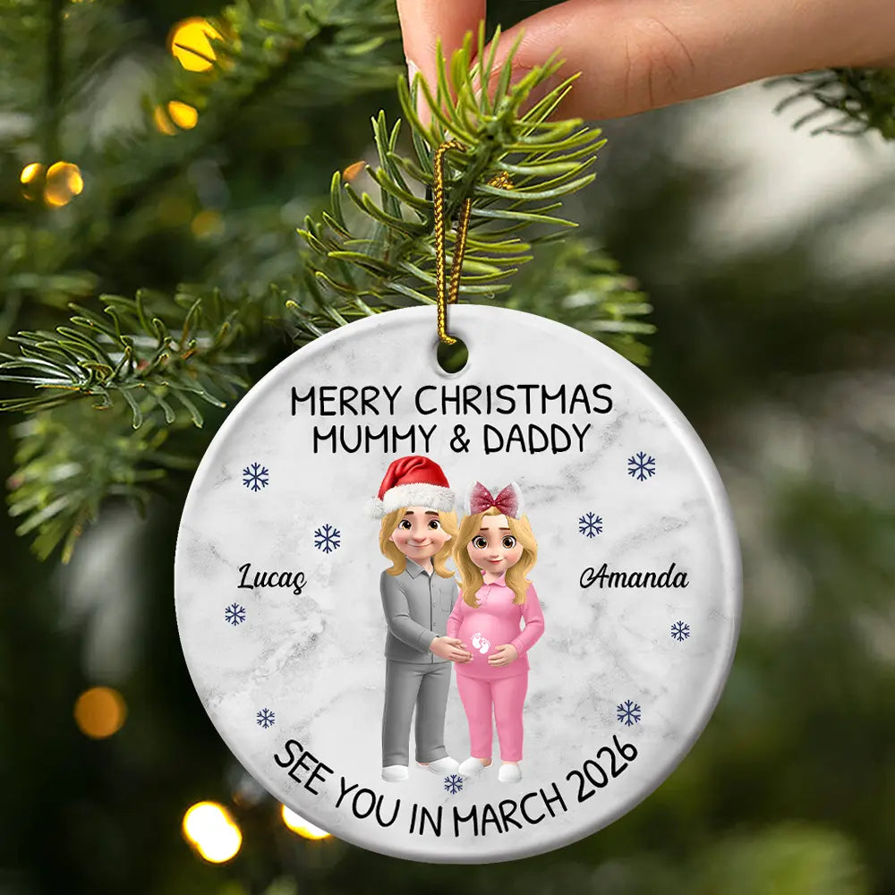 Christmas, Gift For Couples, New Dad, New baby, New Mom - Baby Expecting See You In 2026 - Personalized Circle Ceramic Ornament
