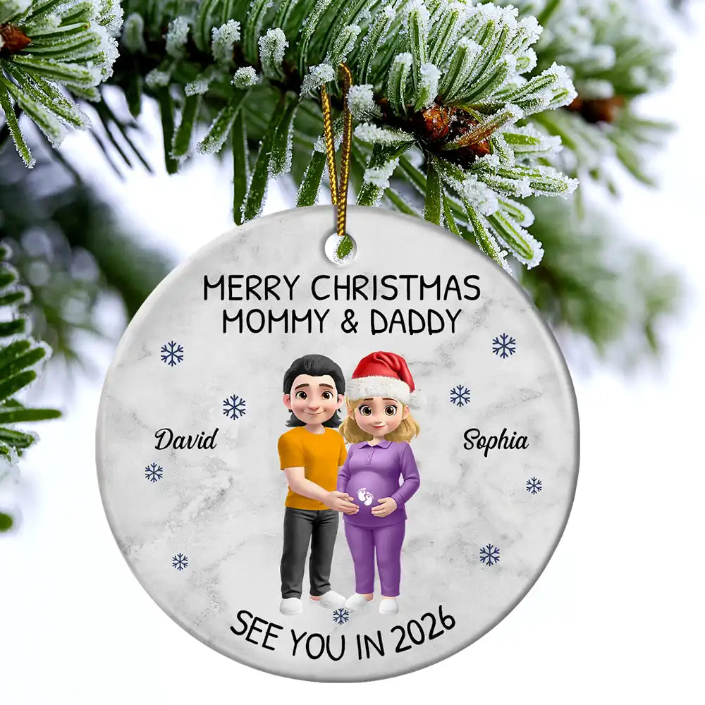 Christmas, Gift For Couples, New Dad, New baby, New Mom - Baby Expecting See You In 2026 - Personalized Circle Ceramic Ornament